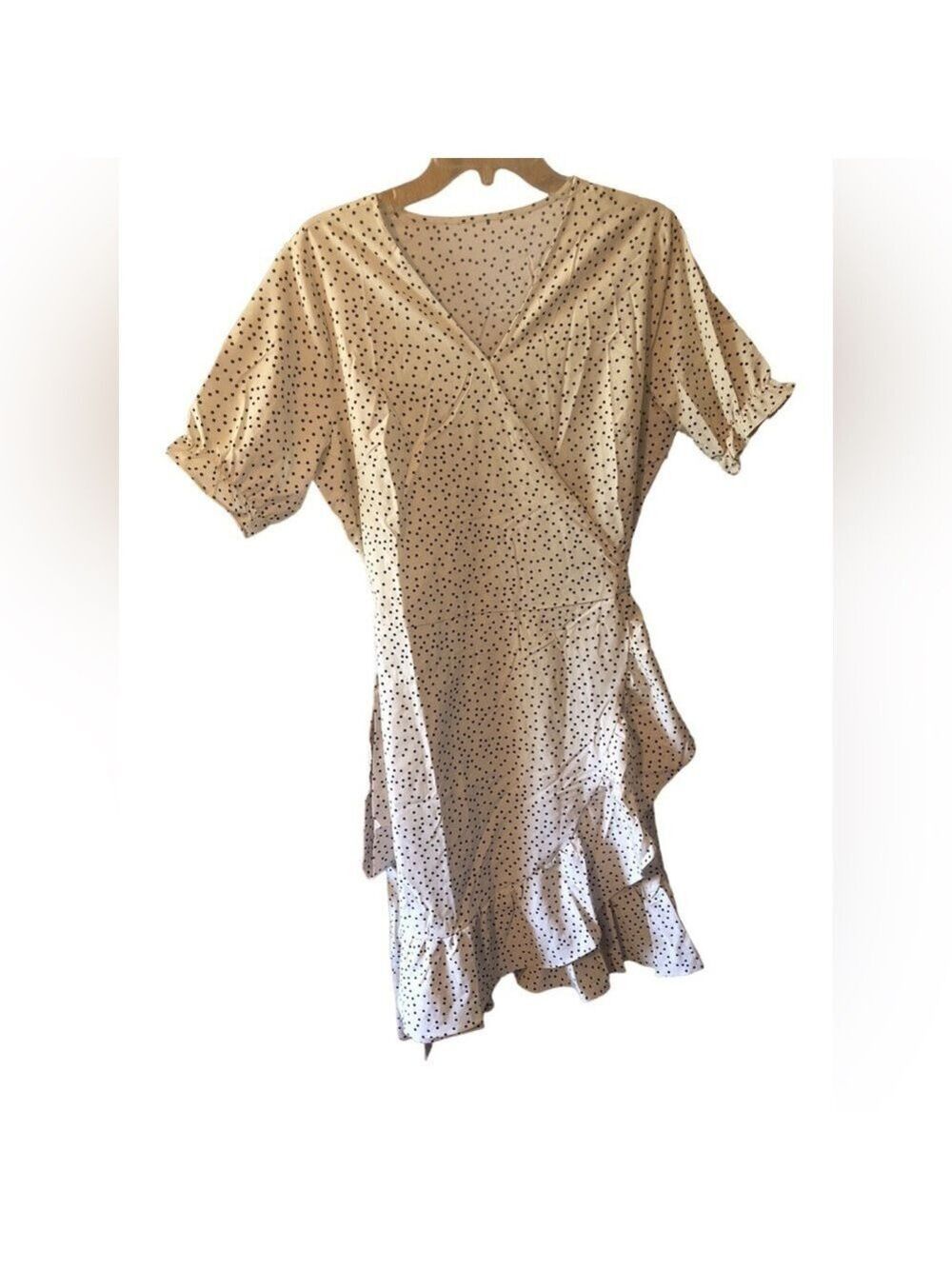 Polka Dot Print Ruffle MiniWrap Dress with Belt, Size XL - Picture 2 of 7